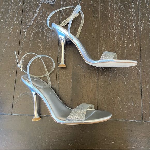 Marc‎ Fisher Calisty Silver Glitter Metallic Heels Strappy Sandals 7M Clear - Picture 7 of 13